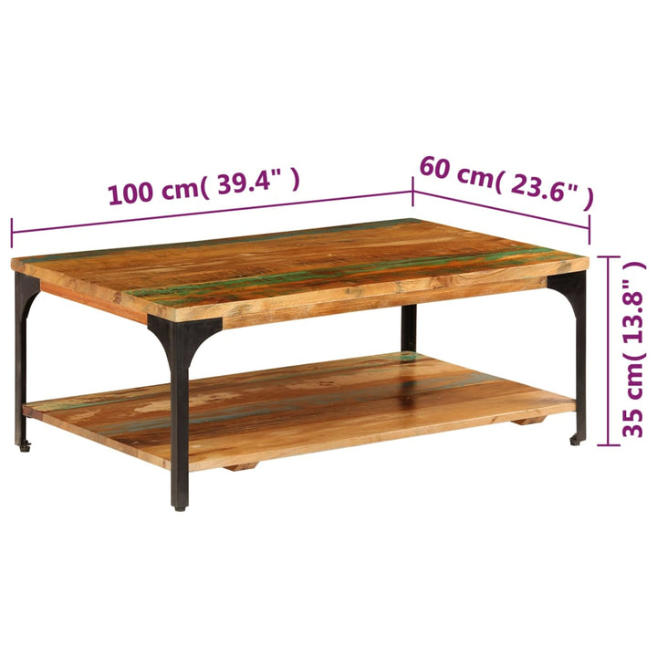 Salontafel met schap 100x60x35 cm massief gerecycled hout