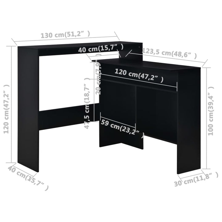 Bartafel met 2 tafelbladen 130x40x120 cm zwart