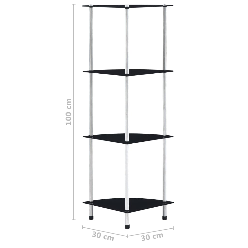 Kastje 4-laags 30x30x100 cm gehard glas zwart