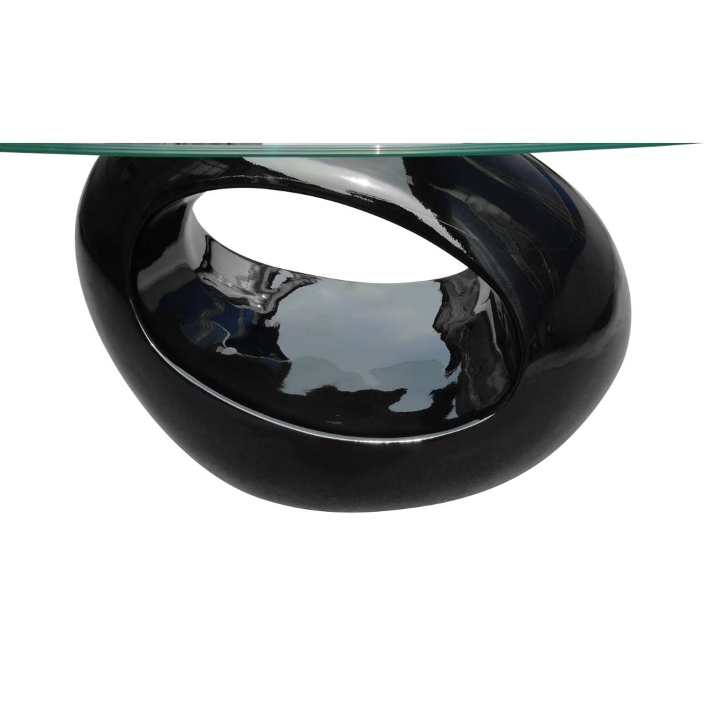 Salontafel met ovale glazen tafelblad hoogglans zwart