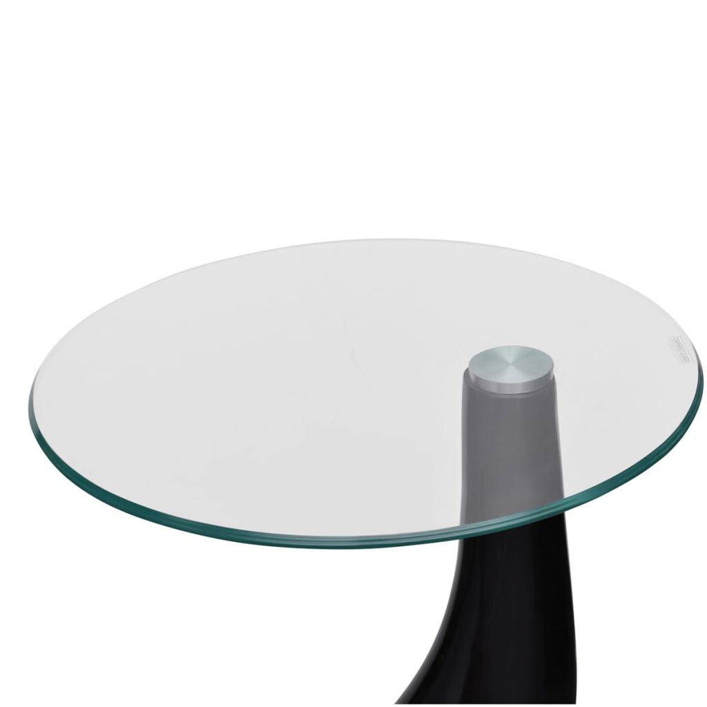 Salontafel met rond glazen tafelblad hoogglans zwart