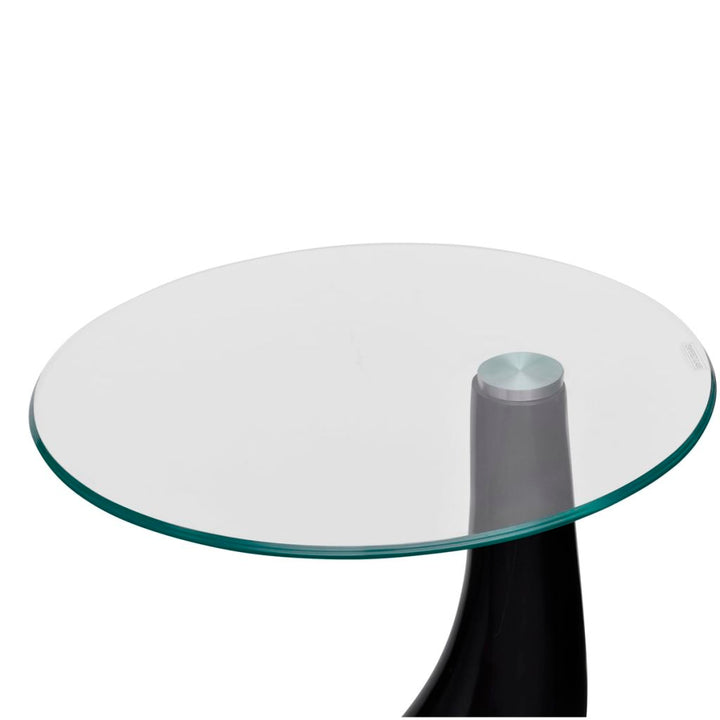 Salontafel met rond glazen tafelblad hoogglans zwart