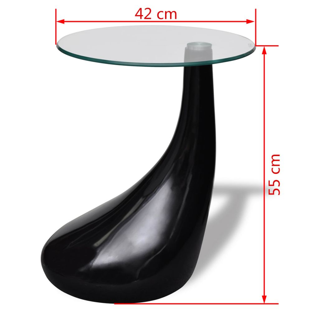 Salontafel met rond glazen tafelblad hoogglans zwart