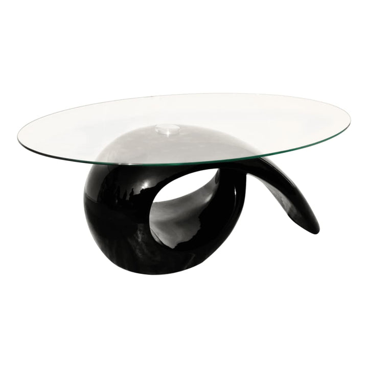 Salontafel met ovaal glazen tafelblad hoogglans zwart