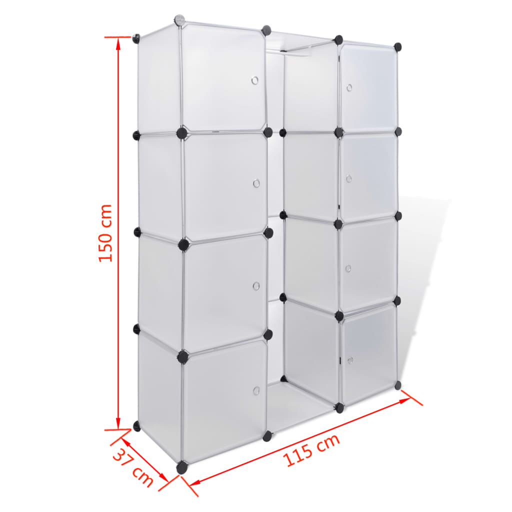 Kast met 9 compartimenten modulair 37x115x150 cm wit