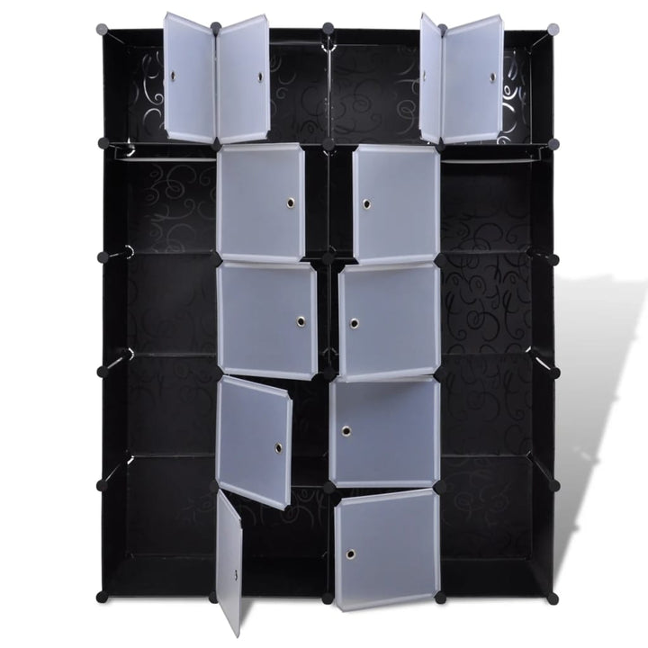 Kast modulair met 14 vakken 37x146x180,5 cm zwart en wit