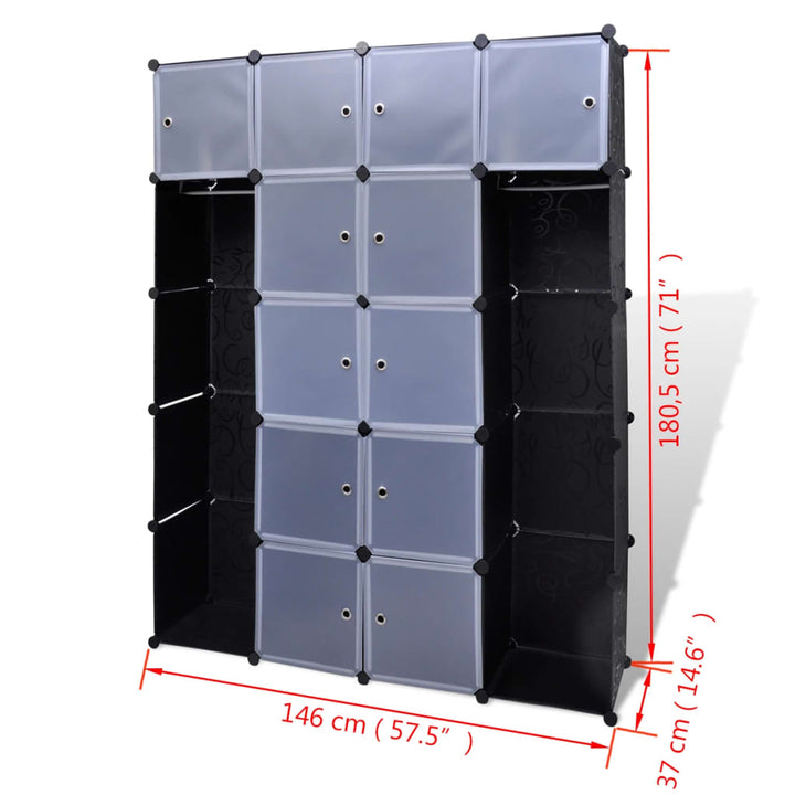 Kast modulair met 14 vakken 37x146x180,5 cm zwart en wit