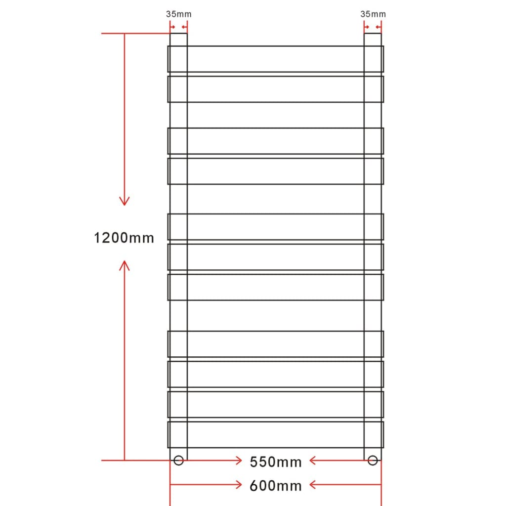 Radiator/handdoekenrek recht 600x1200 mm