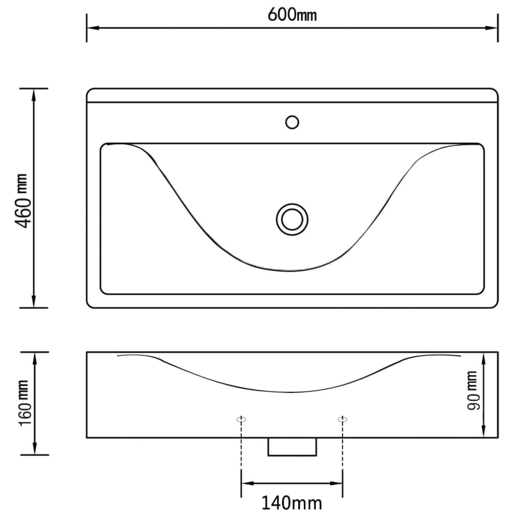 Luxe wastafel met kraangat zwart rechthoekig keramiek 60x46 cm