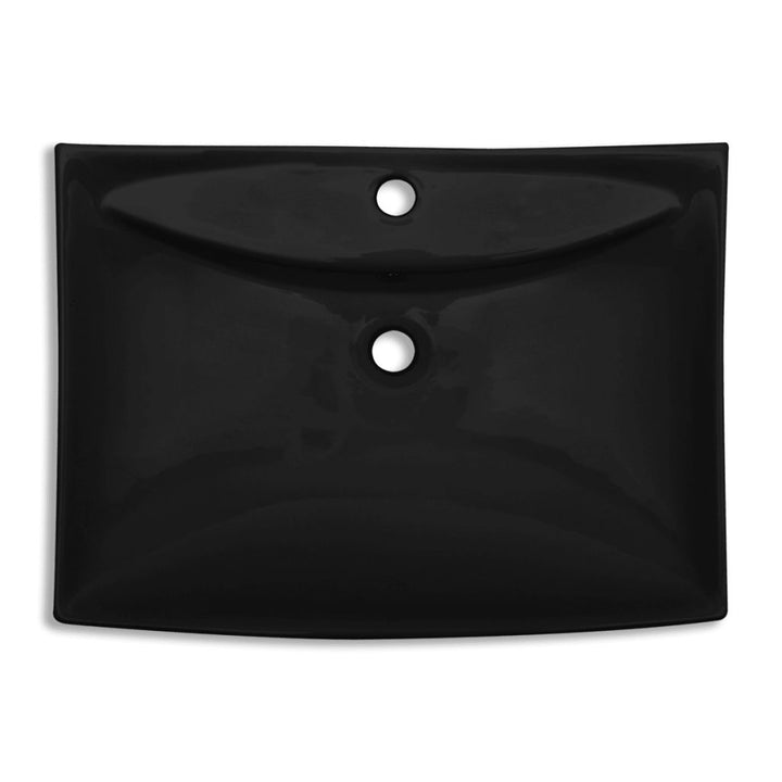 Wastafel met overloop en kraangat zwart rechthoekig keramiek