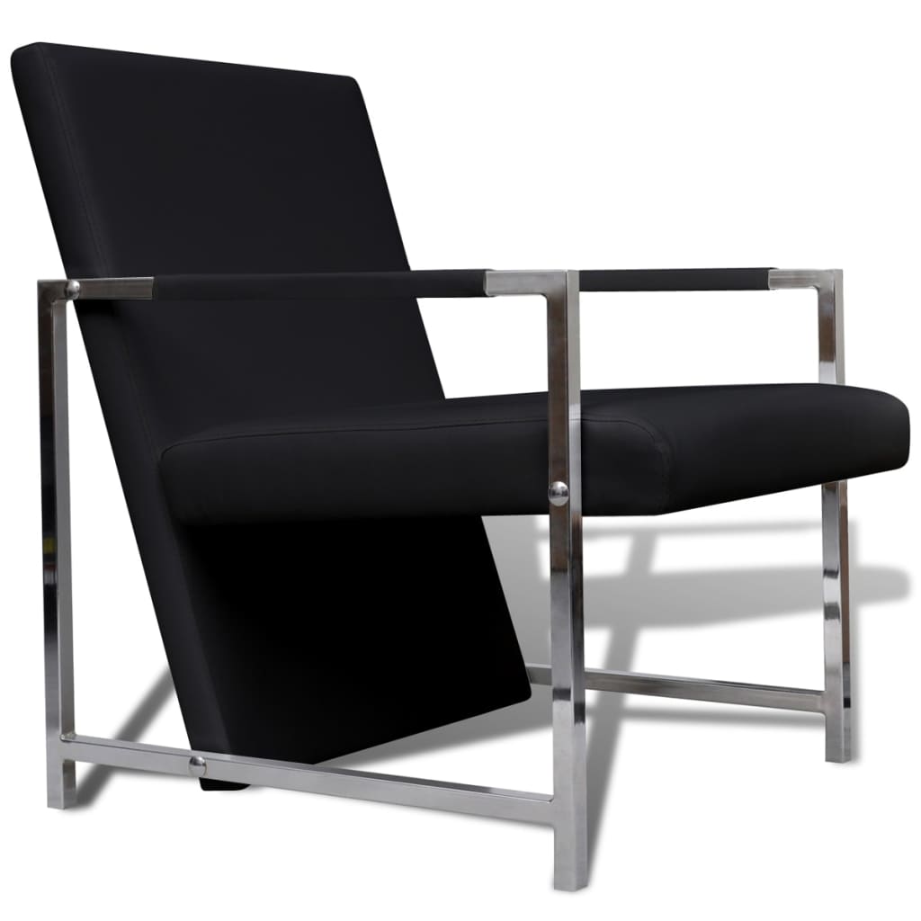 Fauteuils 2 st met chroom frame kunstleer zwart