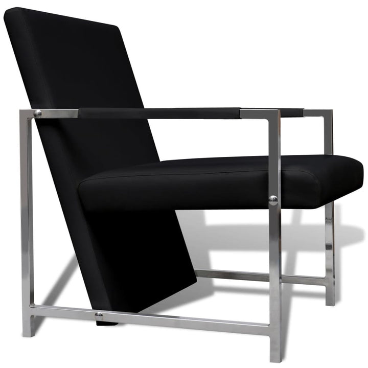 Fauteuils 2 st met chroom frame kunstleer zwart