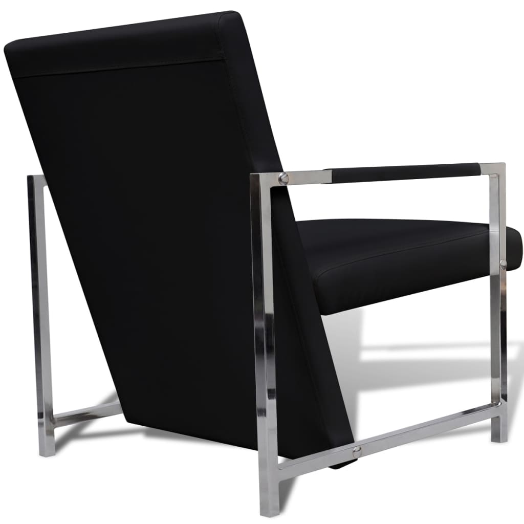 Fauteuils 2 st met chroom frame kunstleer zwart