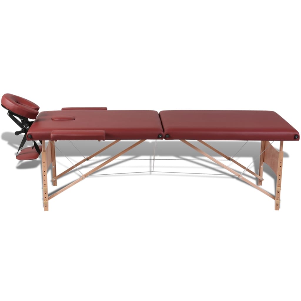 Inklapbare massagetafel 2 zones met houten frame (Rood)