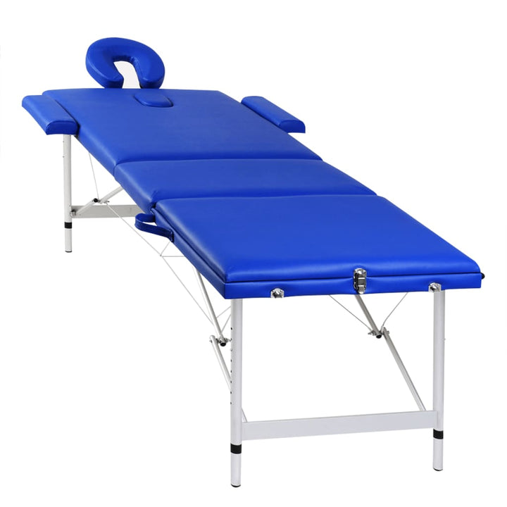 Inklapbare massagetafel 3 zones met aluminium frame (blauw)