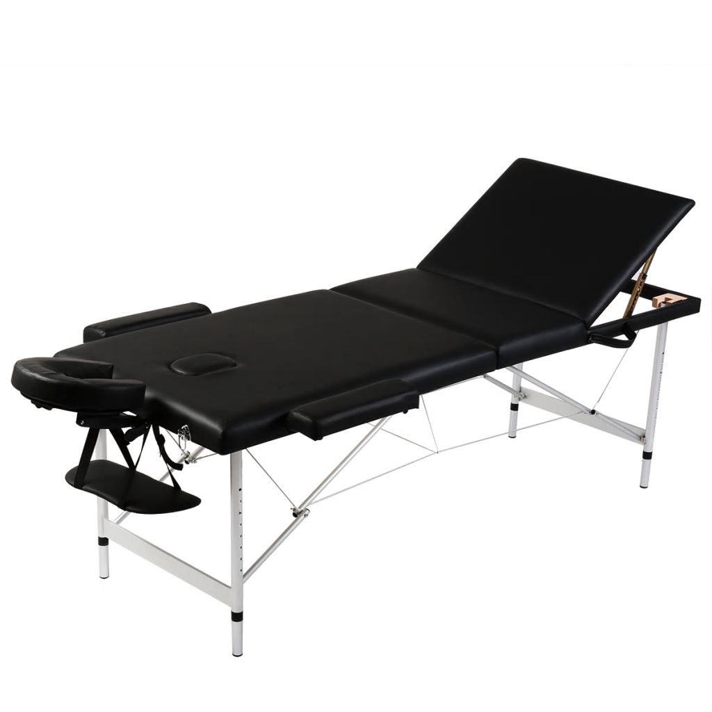 Inklapbare massagetafel 3 zones met aluminium frame (zwart)