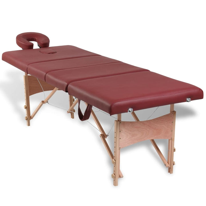 Massagetafel inklapbaar met houten frame (vier delen / rood)