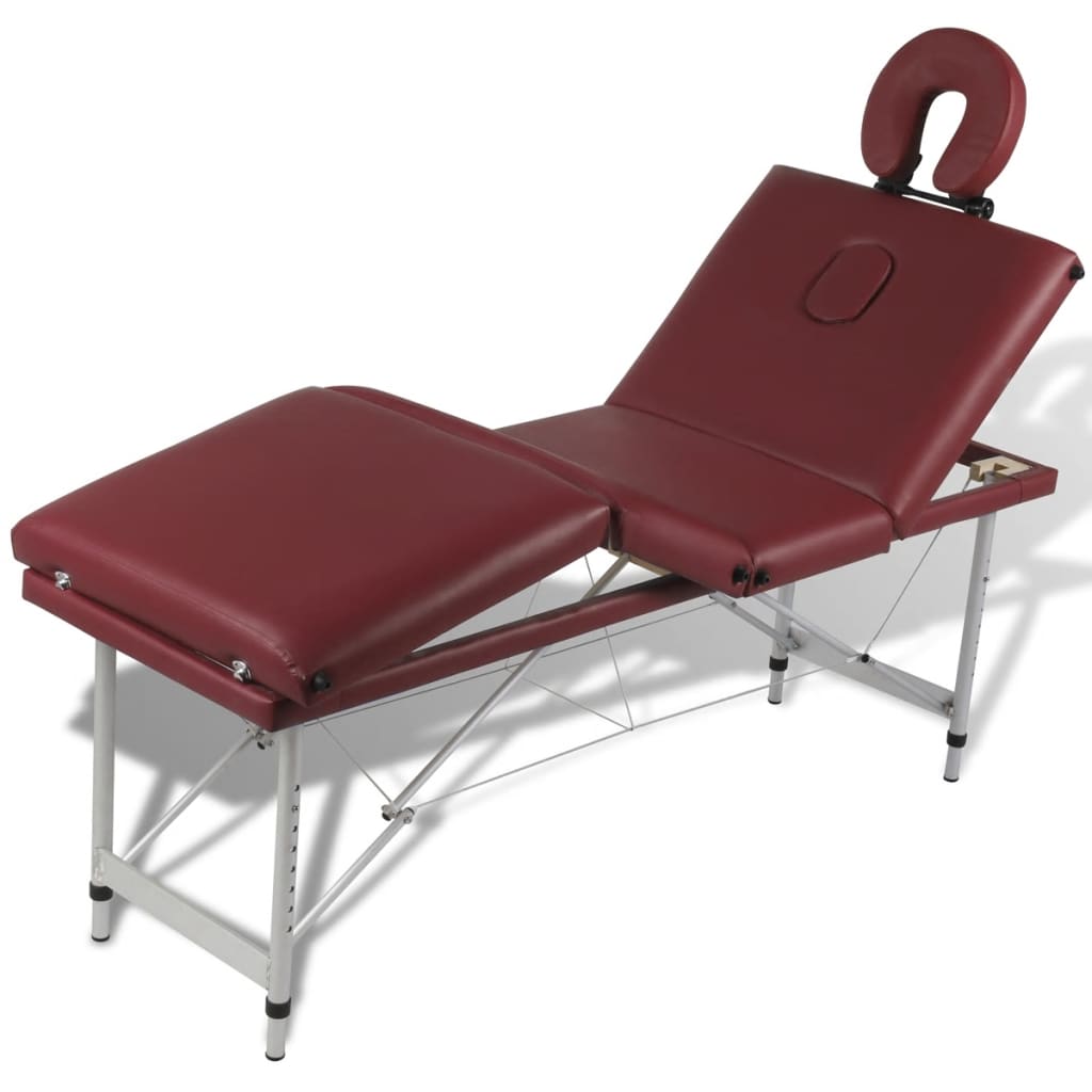 Massagetafel inklapbaar met aluminium frame (vier delen / rood)