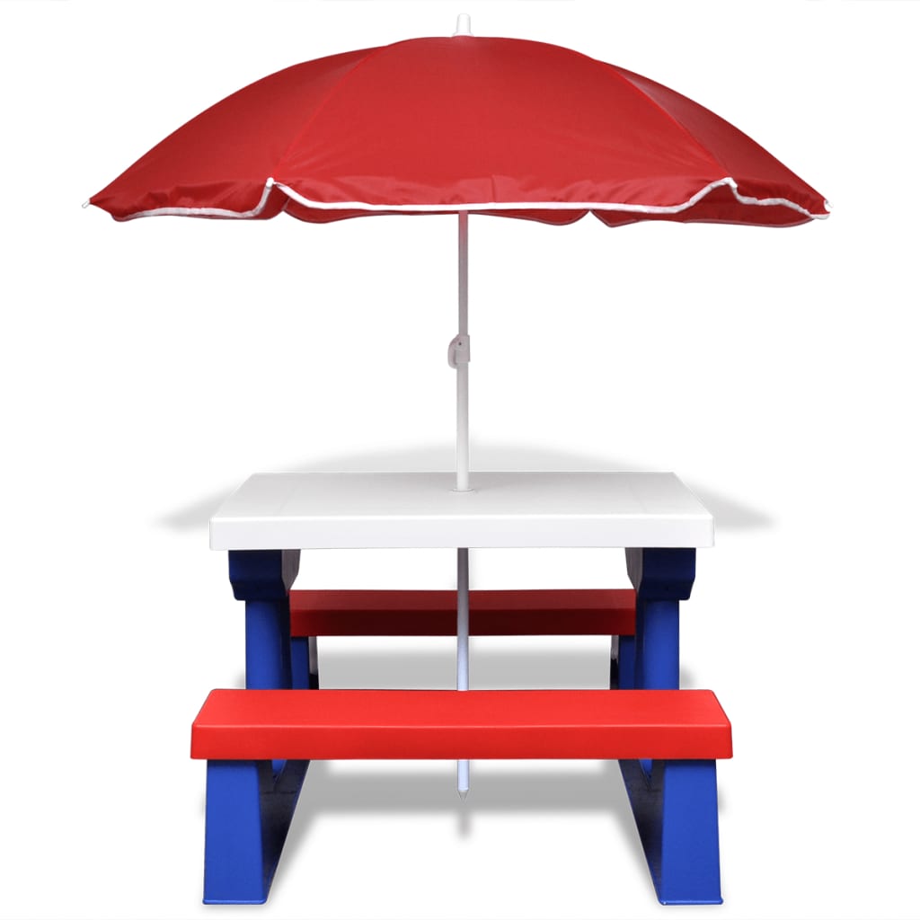 Kinderpicknicktafel met banken en parasol meerkleurig