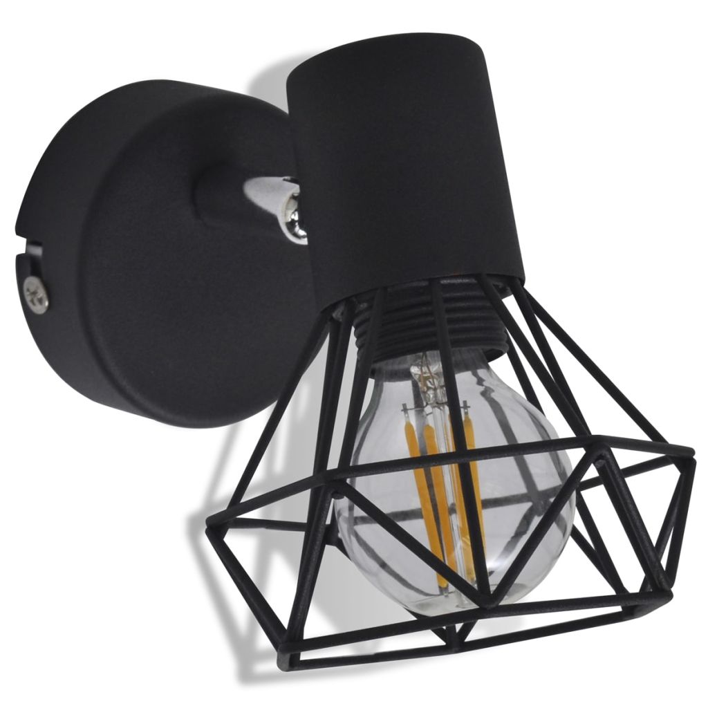 Wandlampen 2 st met LED industriële stijl zwart