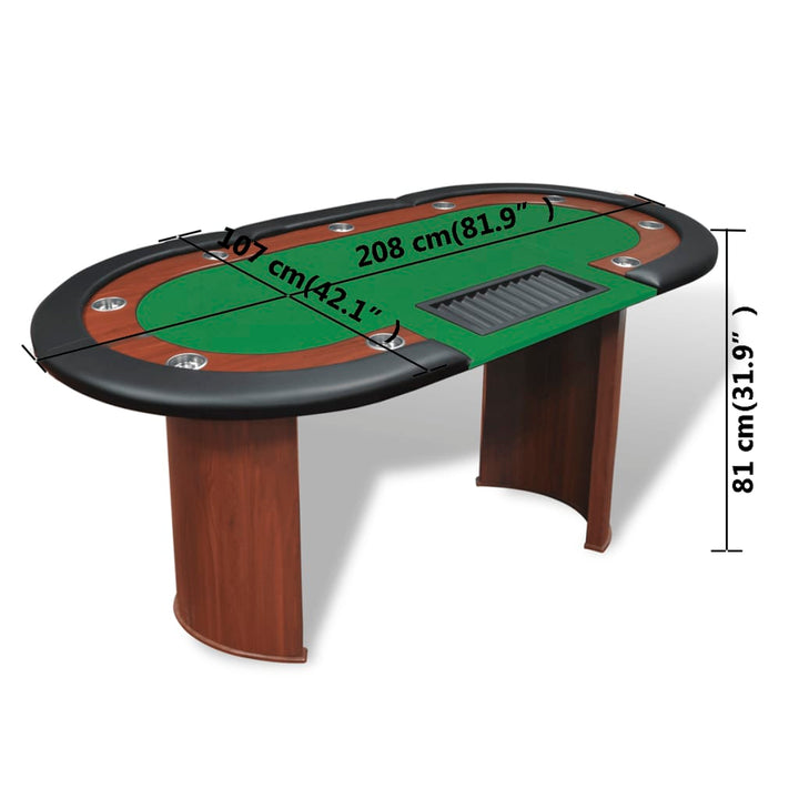 Pokertafel voor 10 personen met dealervak en fichebak groen