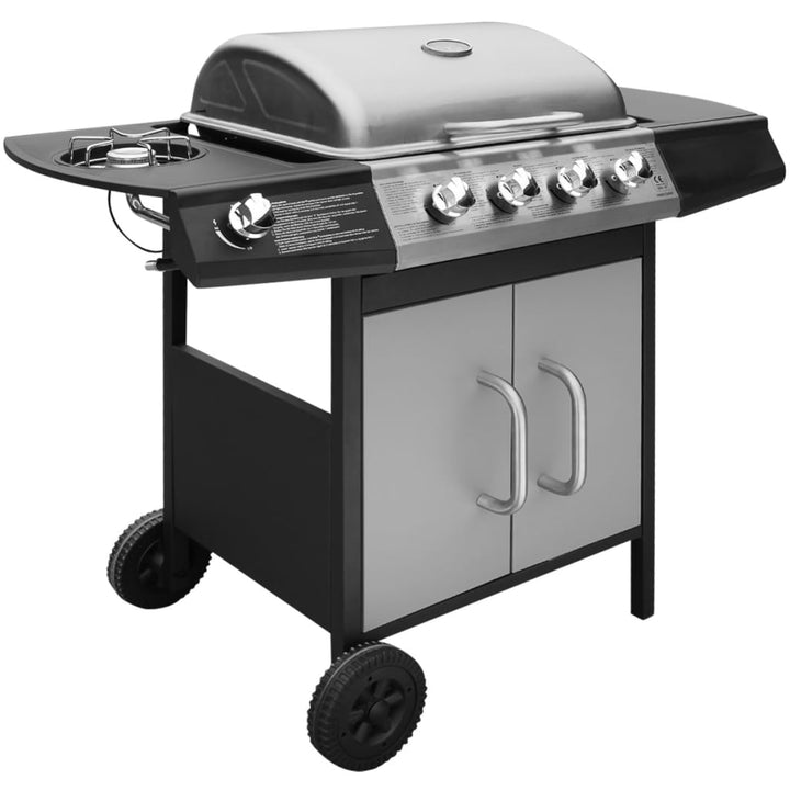 Gasbarbecue 4+1 kookzone zwart en zilver