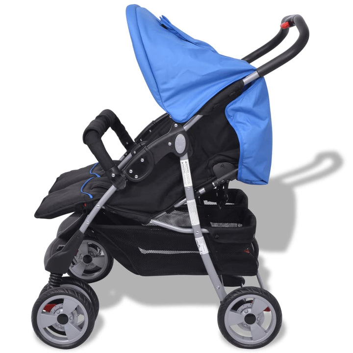 Tweelingkinderwagen staal blauw en zwart