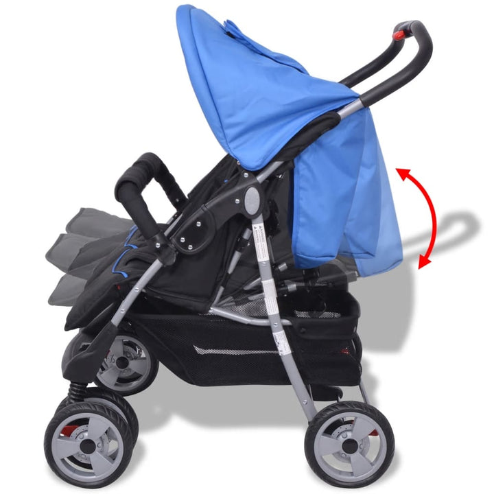 Tweelingkinderwagen staal blauw en zwart