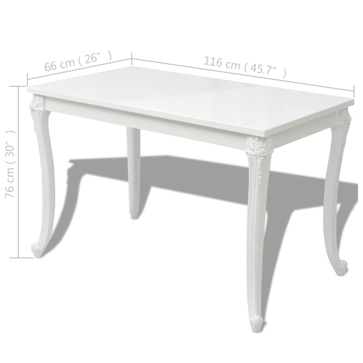 Eettafel 116x66x76 cm hoogglans wit
