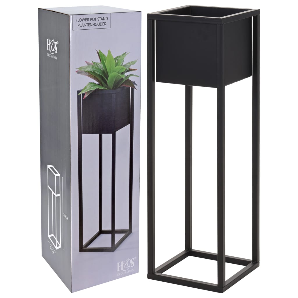 H&S Collection Bloempot op standaard 70 cm metaal zwart