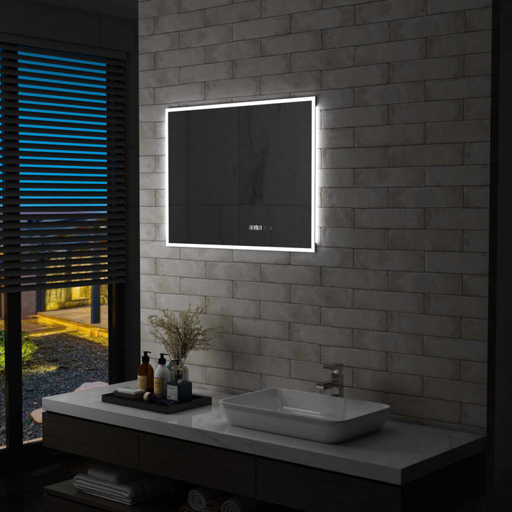 Badkamerspiegel LED met aanraaksensor en tijdweergave 80x60 cm