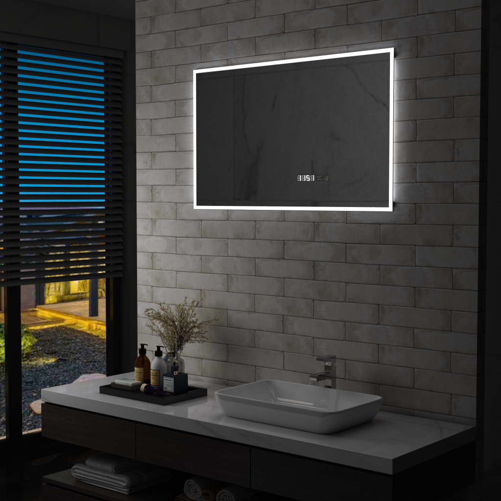 Badkamerspiegel LED met aanraaksensor en tijdweergave 100x60 cm