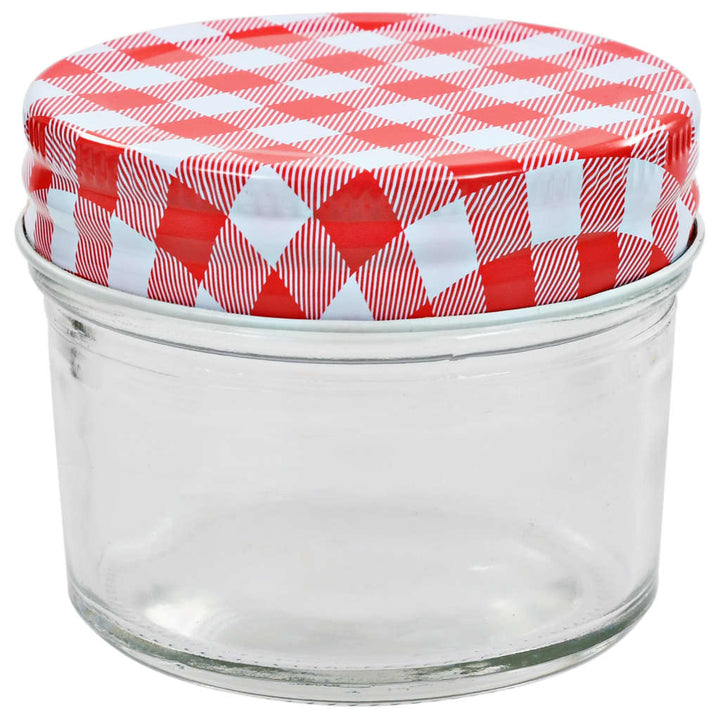 Jampotten met wit met rode deksels 48 st 110 ml glas