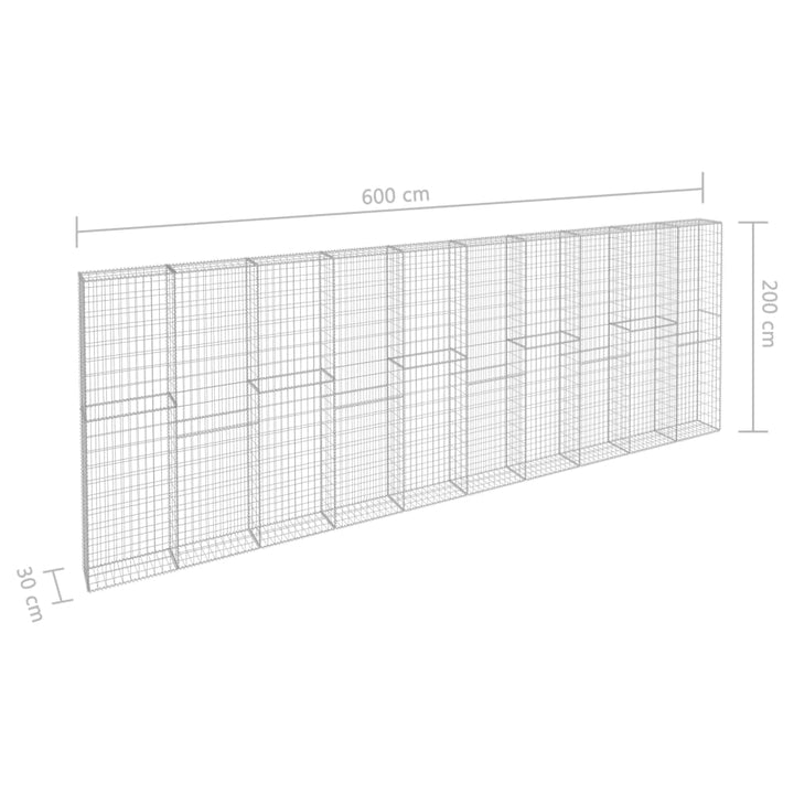 Schanskorfmuur met deksels 600x30x200 cm gegalvaniseerd staal