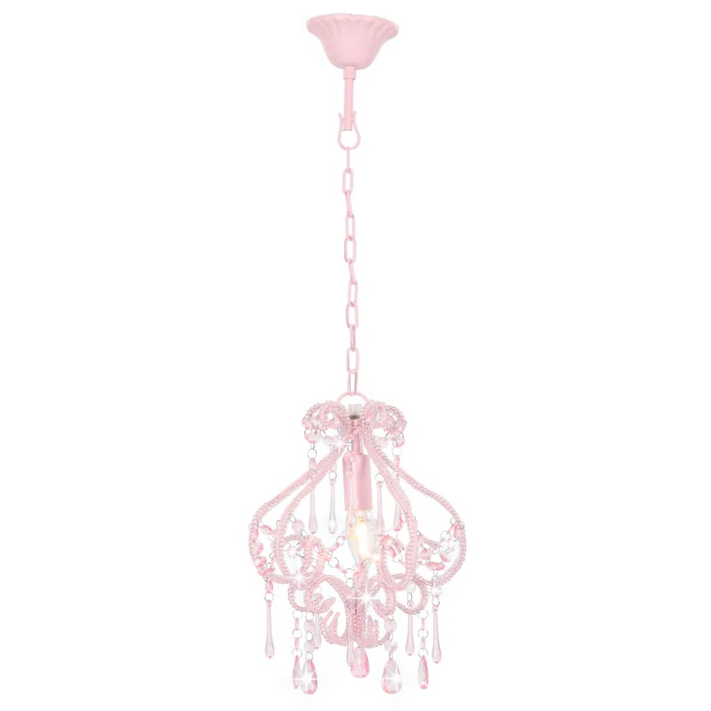 Plafondlamp met kralen rond E14 roze