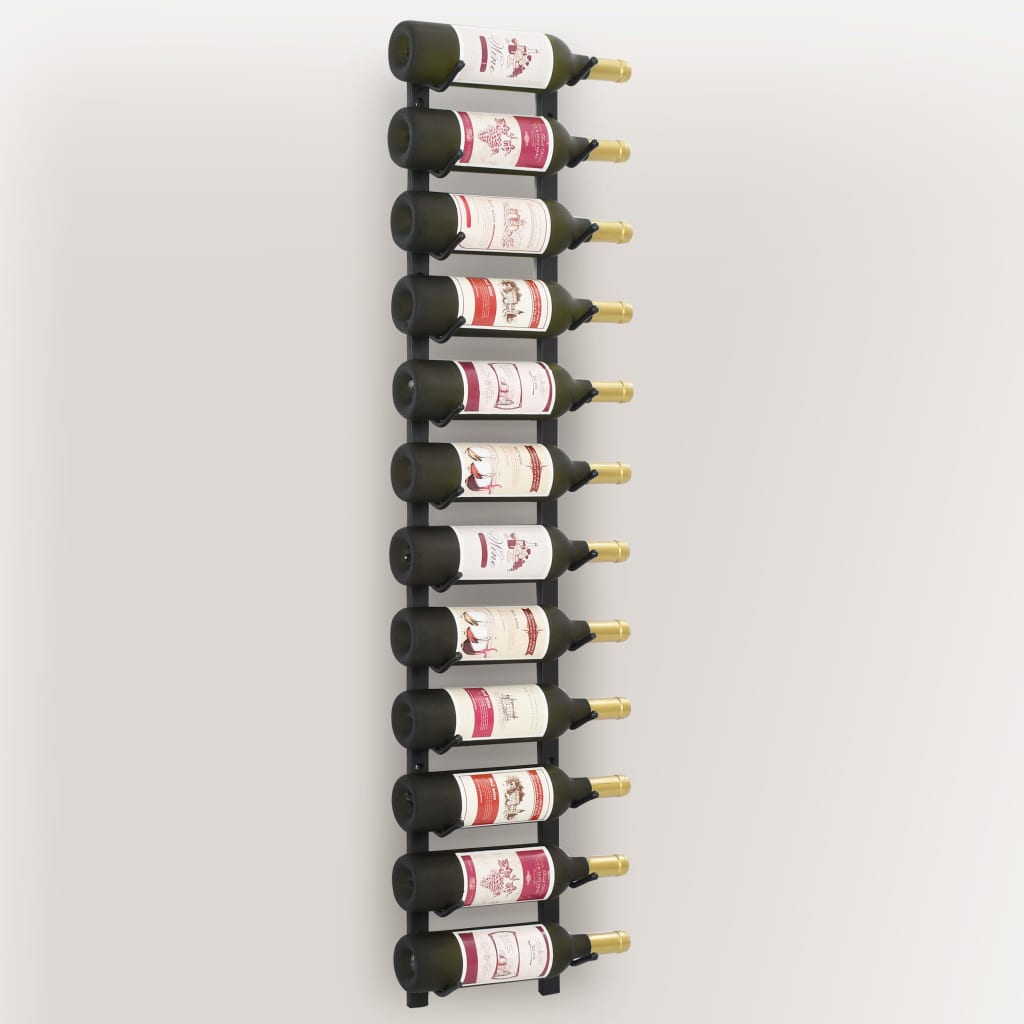 Wijnrek wandmontage voor 12 flessen ijzer zwart