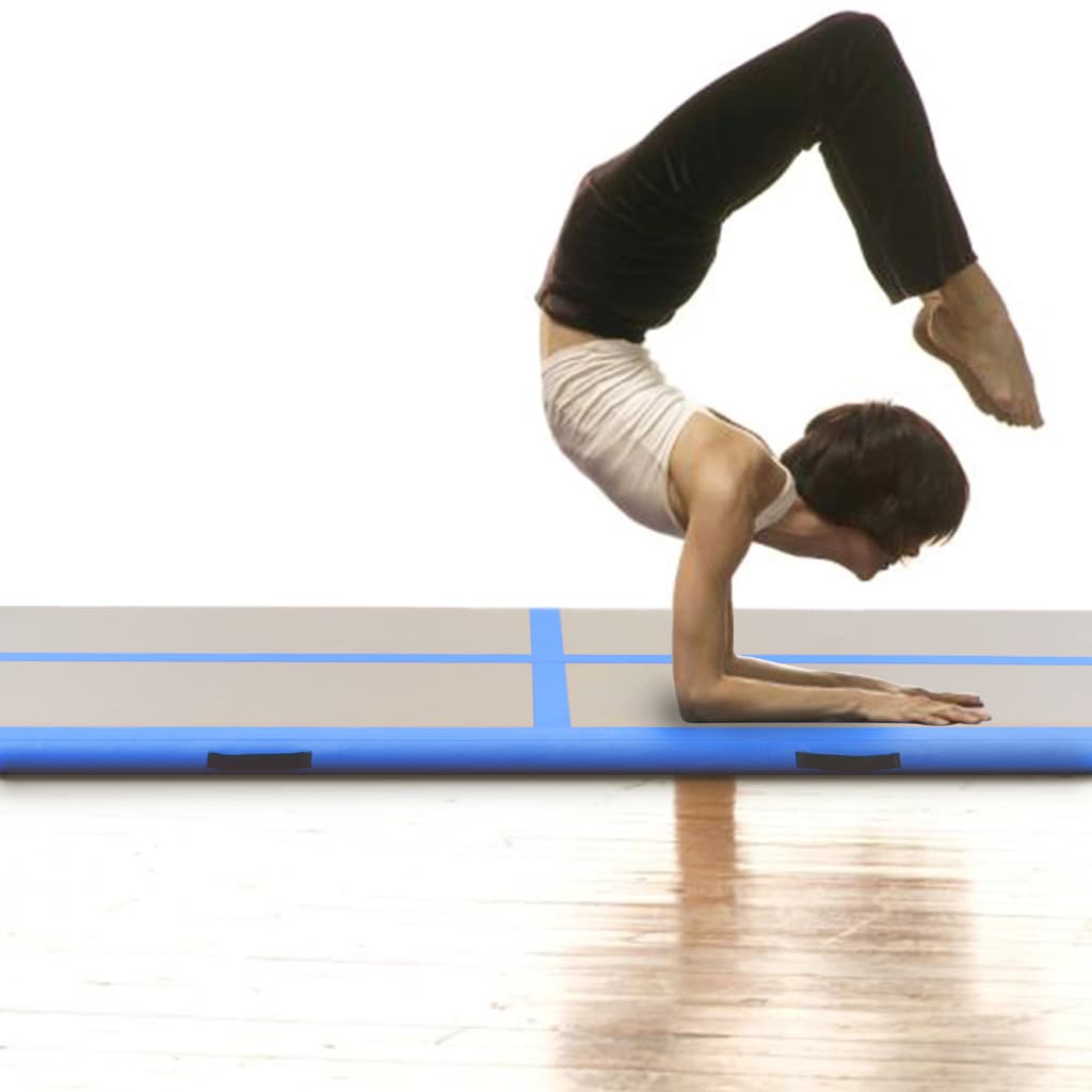 Gymnastiekmat met pomp opblaasbaar 300x100x10 cm PVC blauw