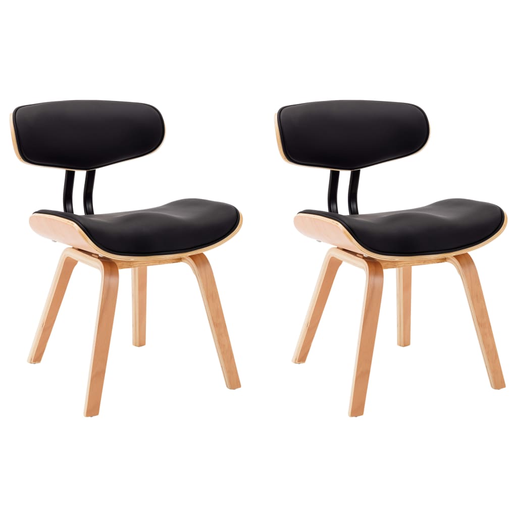 Eetkamerstoelen 2 st gebogen hout en kunstleer zwart