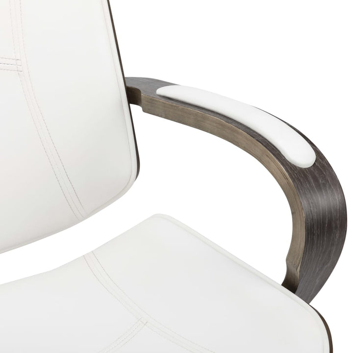 Kantoorstoel draaibaar met hoofdsteun kunstleer en hout wit
