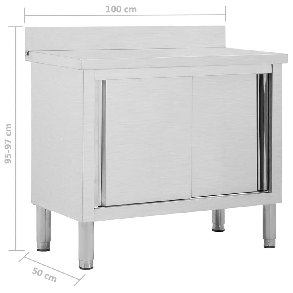 Werktafel met schuifdeuren 100x50x(95-97) cm roestvrij staal