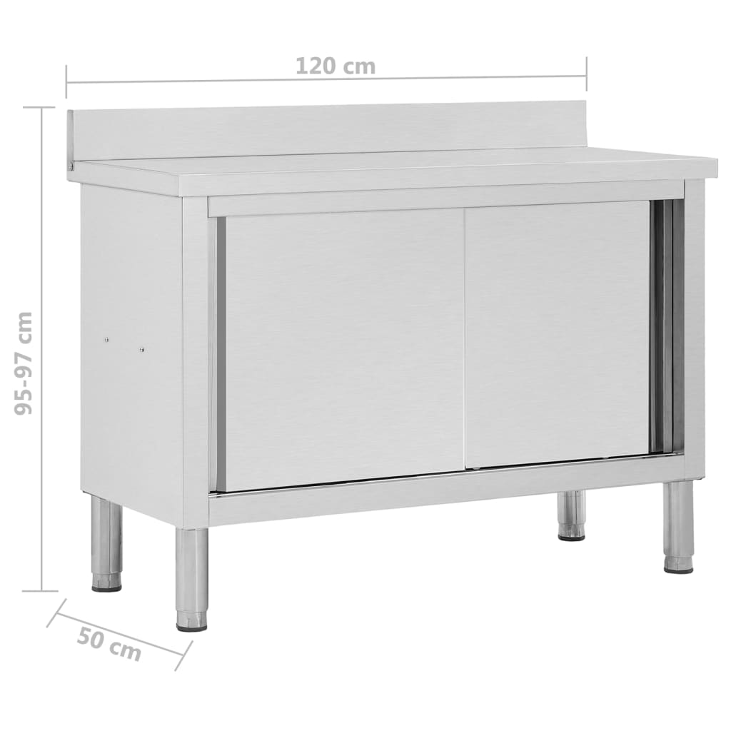 Werktafel met schuifdeuren 120x50x(95-97) cm roestvrij staal