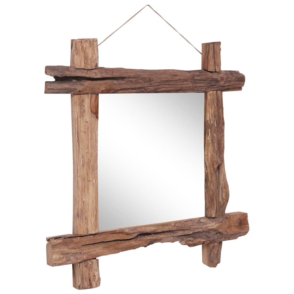 Spiegel houtblokken 70x70 cm massief gerecycled hout naturel