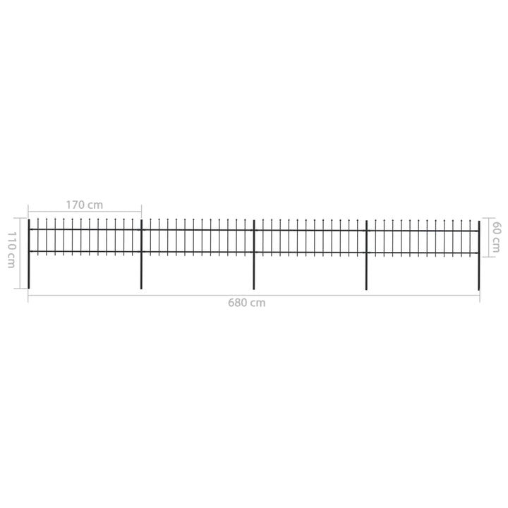 Tuinhek met speren bovenkant 6,8x0,6 m staal zwart