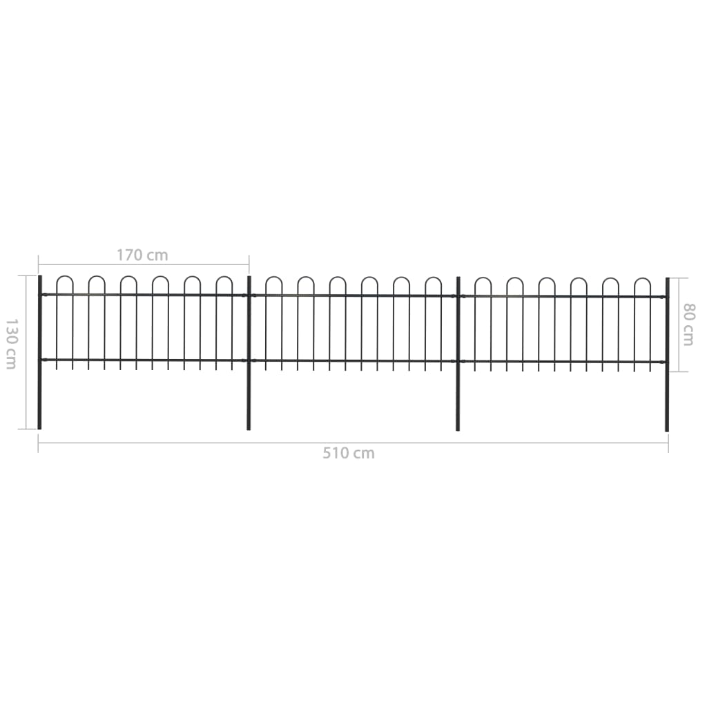 Tuinhek met ronde bovenkant 5,1x0,8 m staal zwart