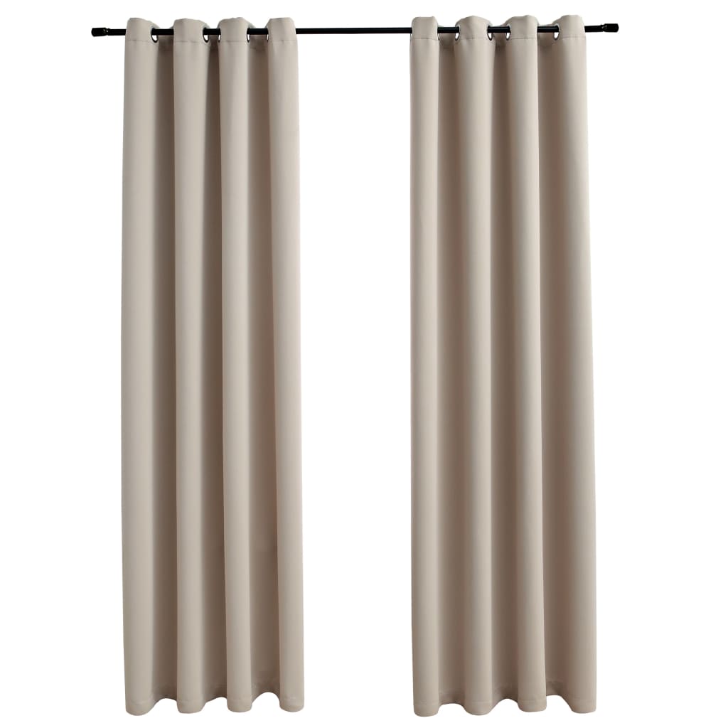 Gordijn verduisterend met metalen ringen 2 st 140x175 cm beige