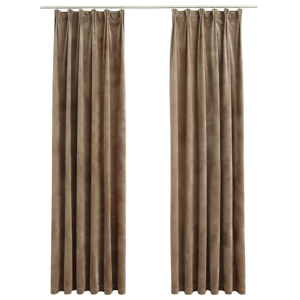 Gordijnen verduisterend 2 st met haken 140x225 cm fluweel beige