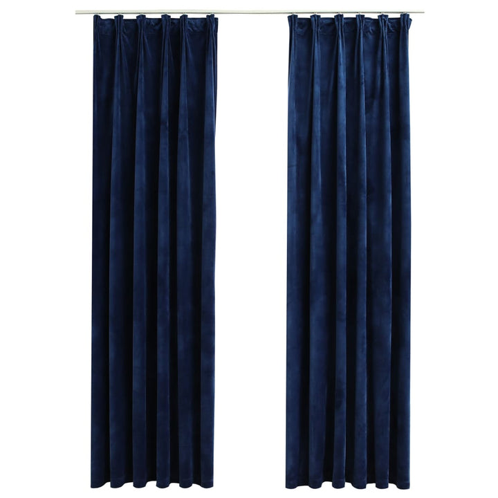 Gordijnen verduisterend 2 st met haken 140x175 cm fluweel blauw