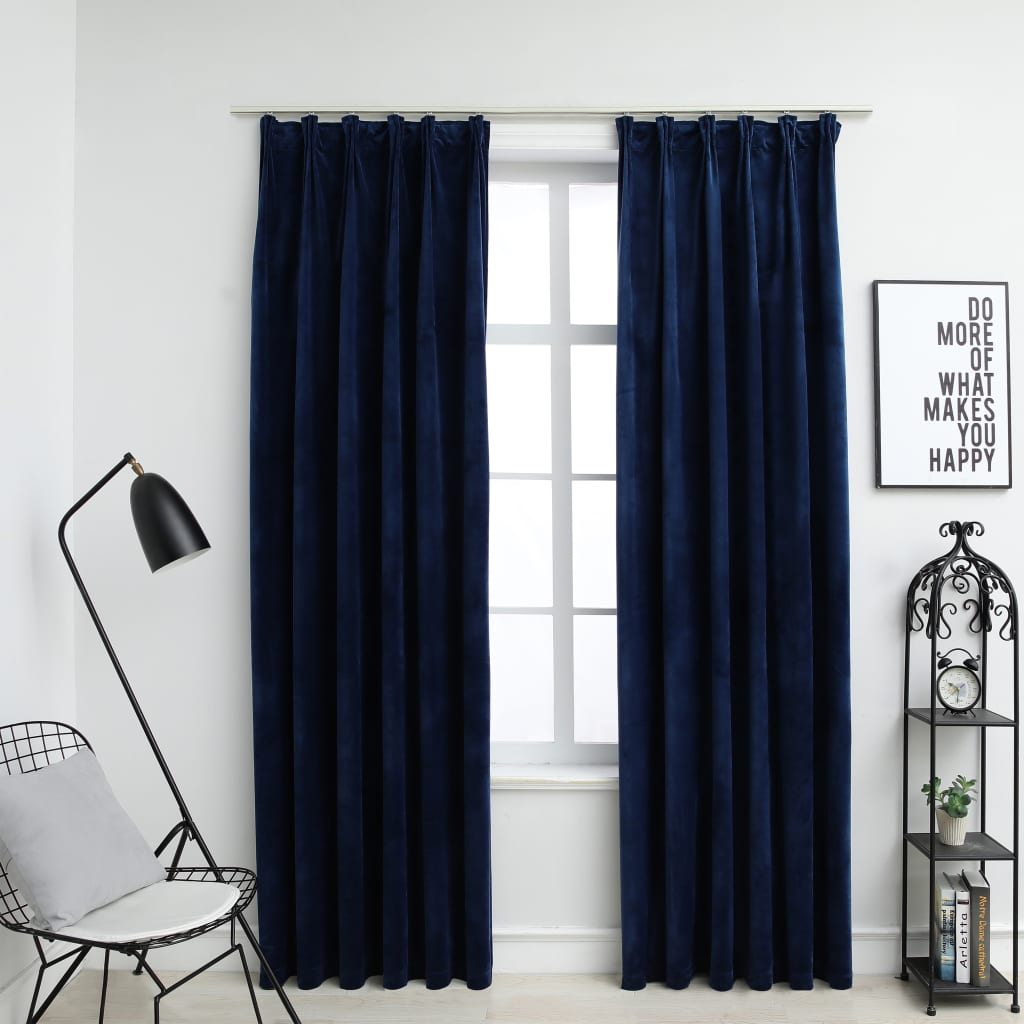 Gordijnen verduisterend 2 st met haken 140x175 cm fluweel blauw