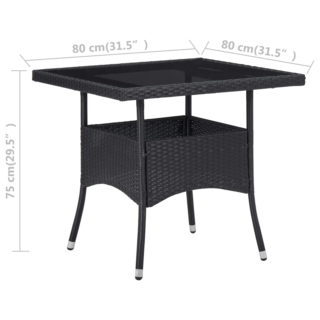 Tuintafel poly rattan en glas zwart