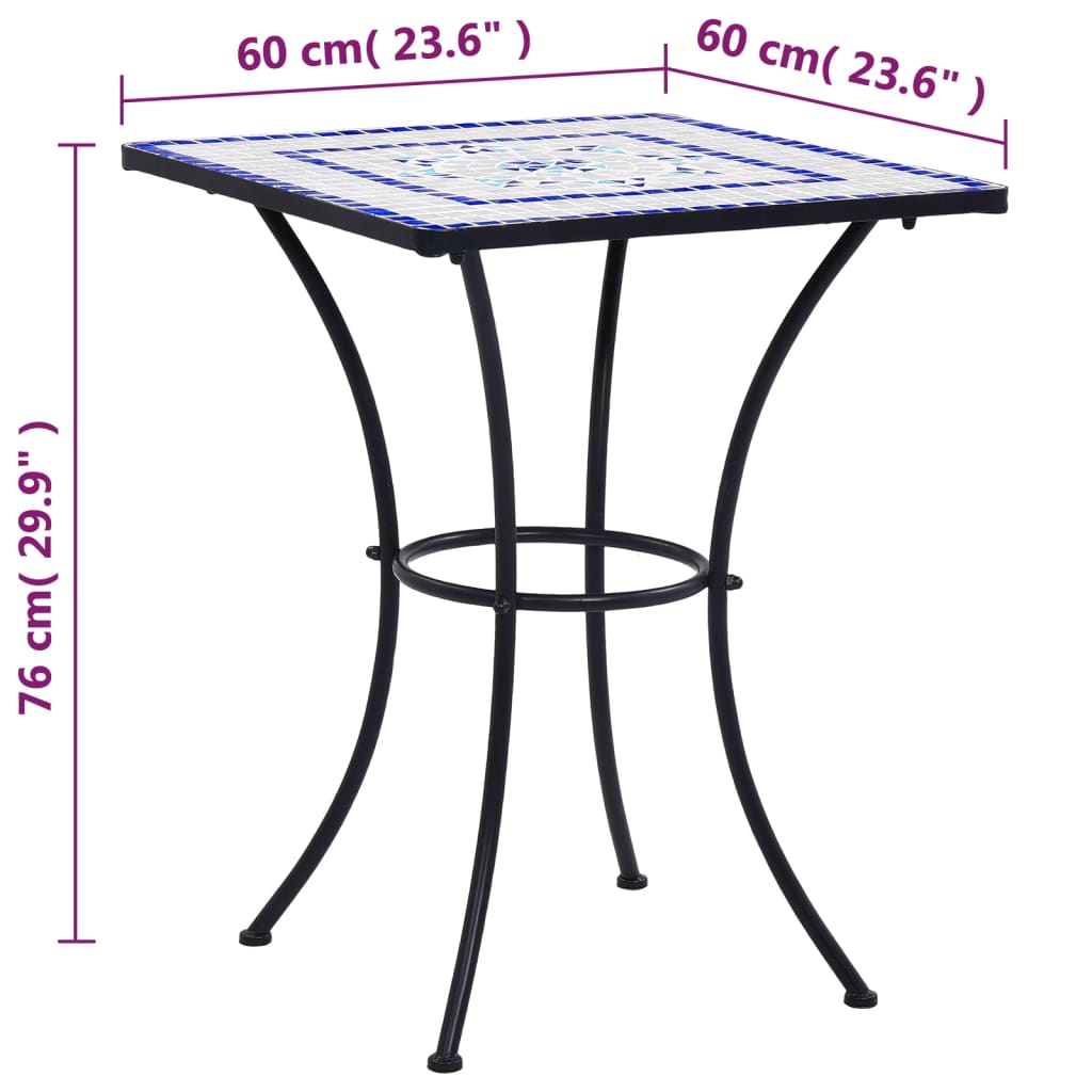 Bistrotafel mozaïek 60 cm keramiek blauw en wit